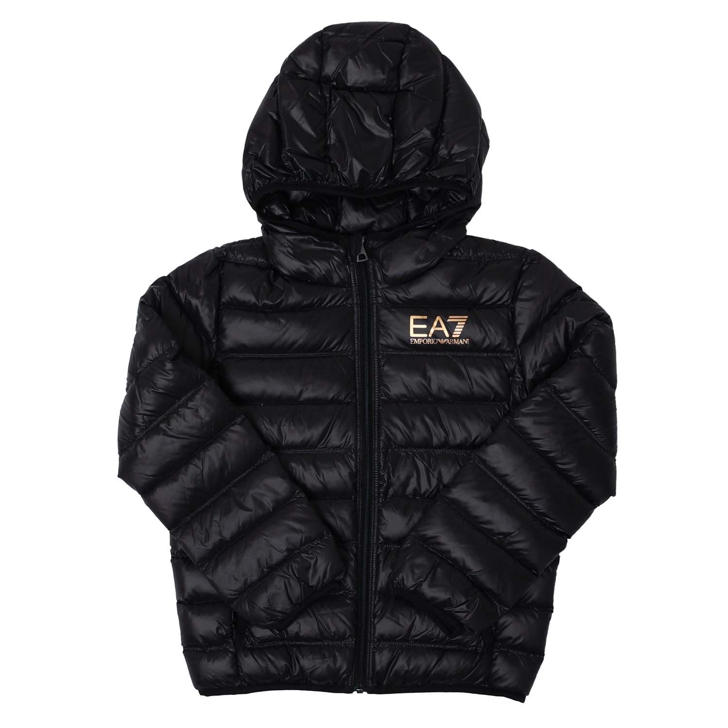 Emporio Armani EA7 Boys Core ID Down Hooded Jacket in Black Gold