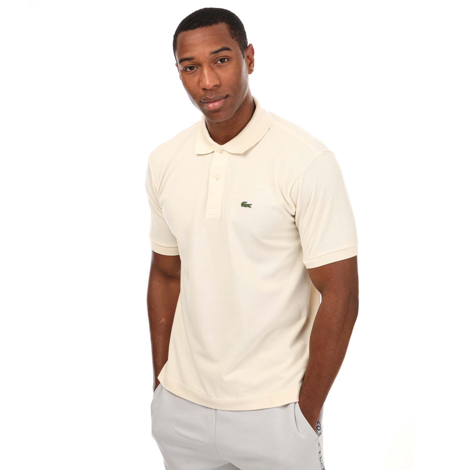 Cream Lacoste Mens Short Sleeved Ribbed Collar Polo Shirt - Get The Label