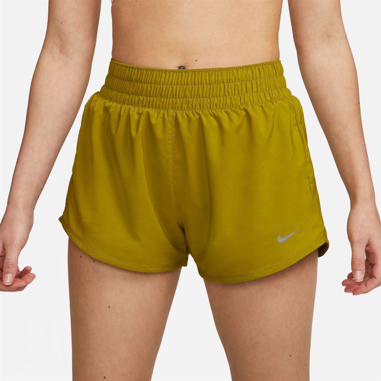 Green Nike Womens Dri Fit One Mid Rise 3 Brief Lined Shorts - Get