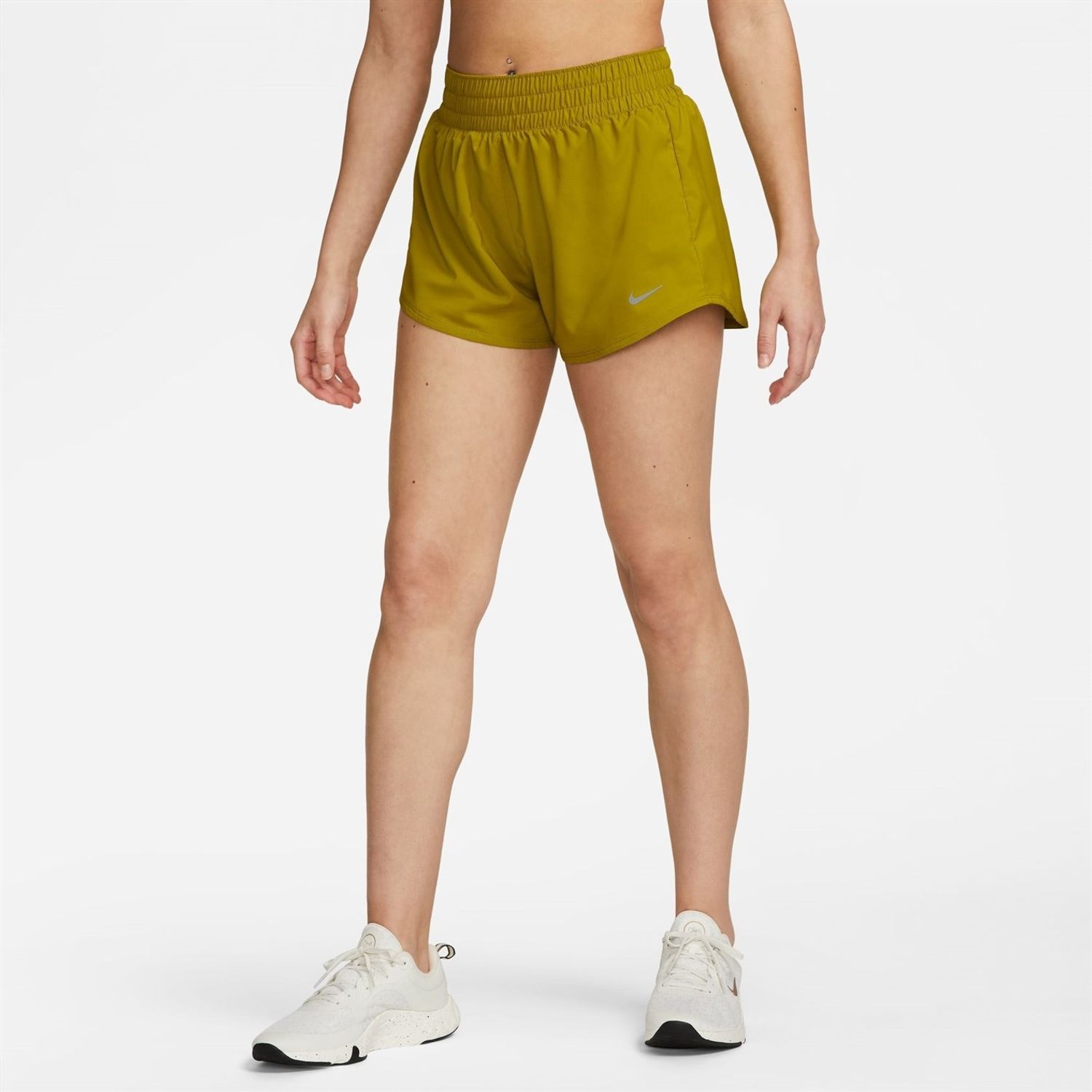 Nike Womens Dri Fit One Mid Rise 3 Brief Lined Shorts in Green