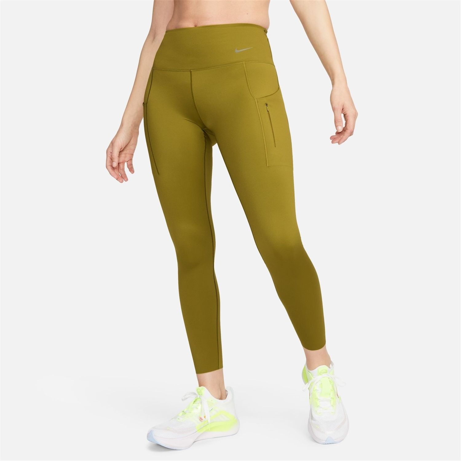 Nike Womens Dri Fit Go Firm Support Mid Rise 7 8 Leggings With Pockets in  Green