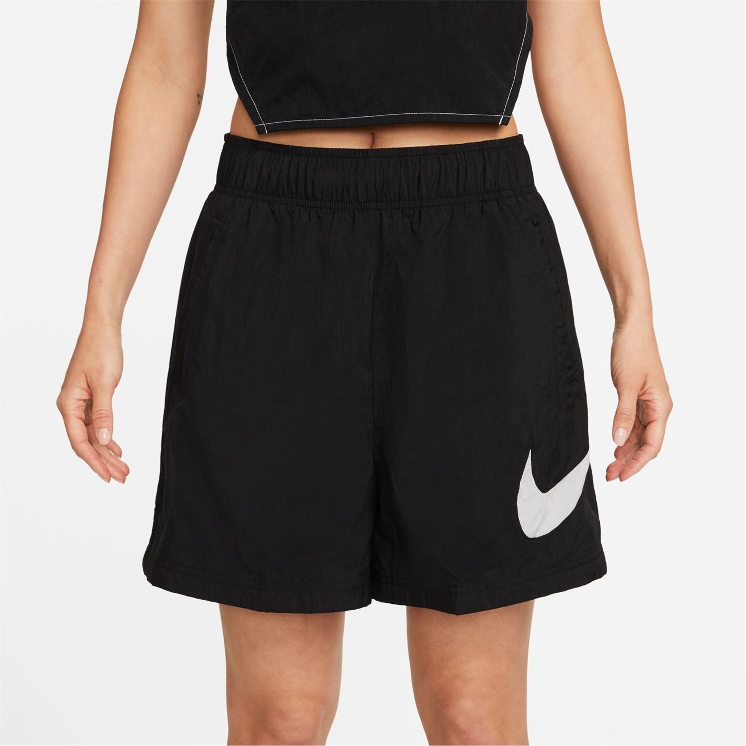 Black Nike Womens Sportswear Essential High Rise Woven Shorts