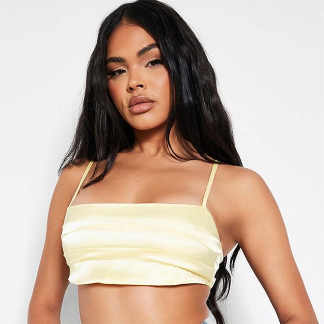 Satin Pleated Extreme Crop Top