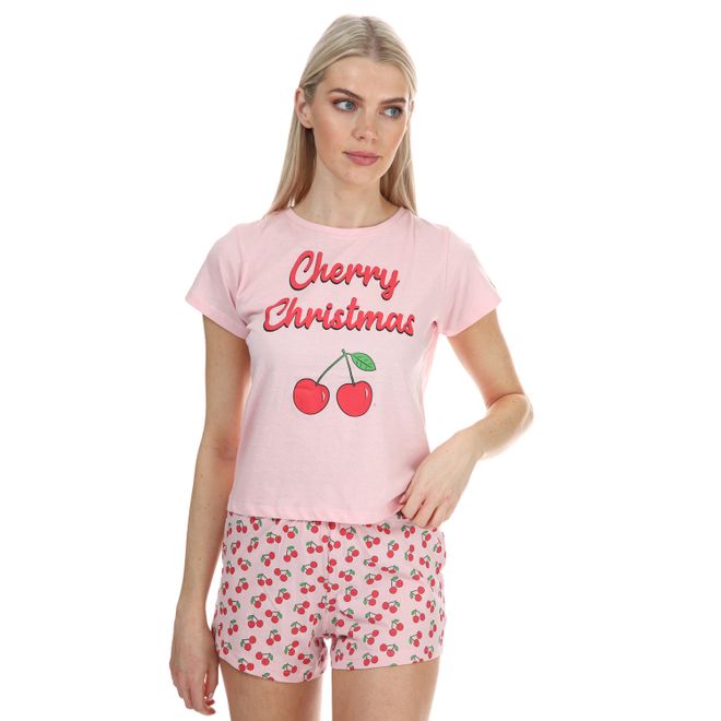 Womens Cherry Christmas Short Pyjama Set