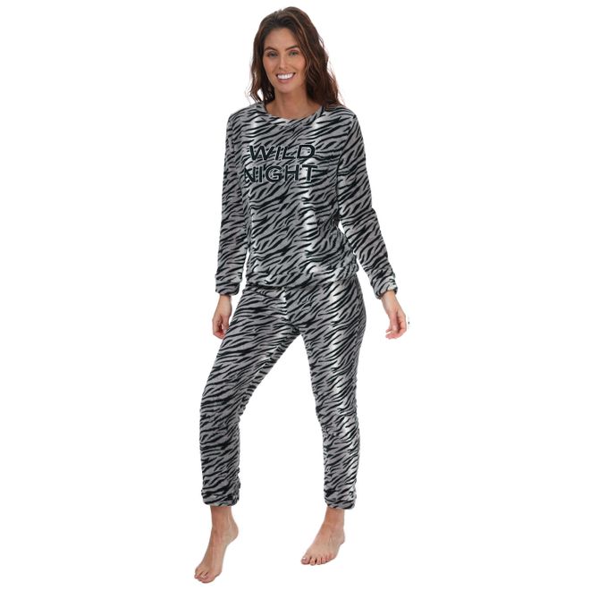 Womens Tiger Print Fleece Pyjama Set