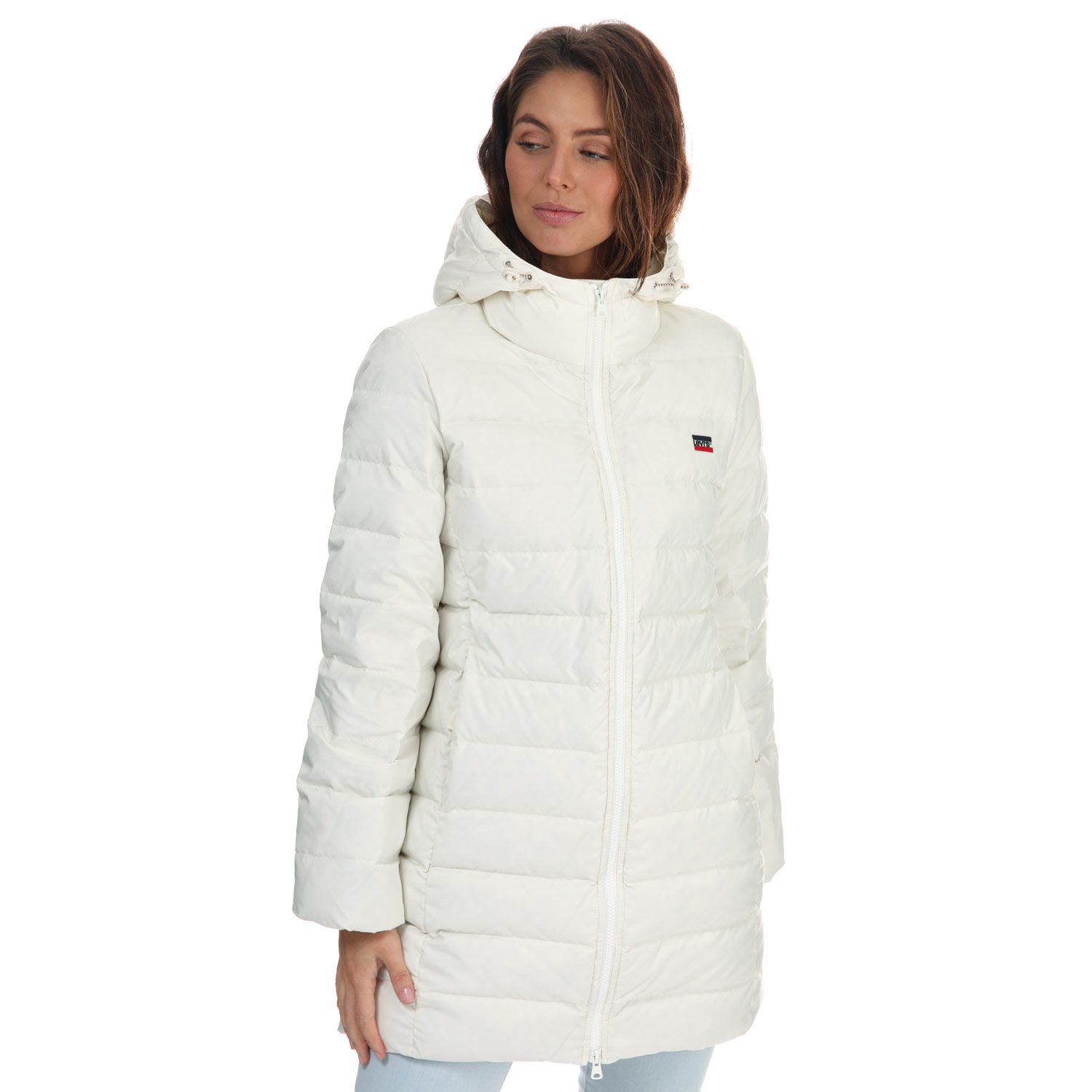 Cream Levis Womens Down Mid Length Puffer Jacket - Get The Label