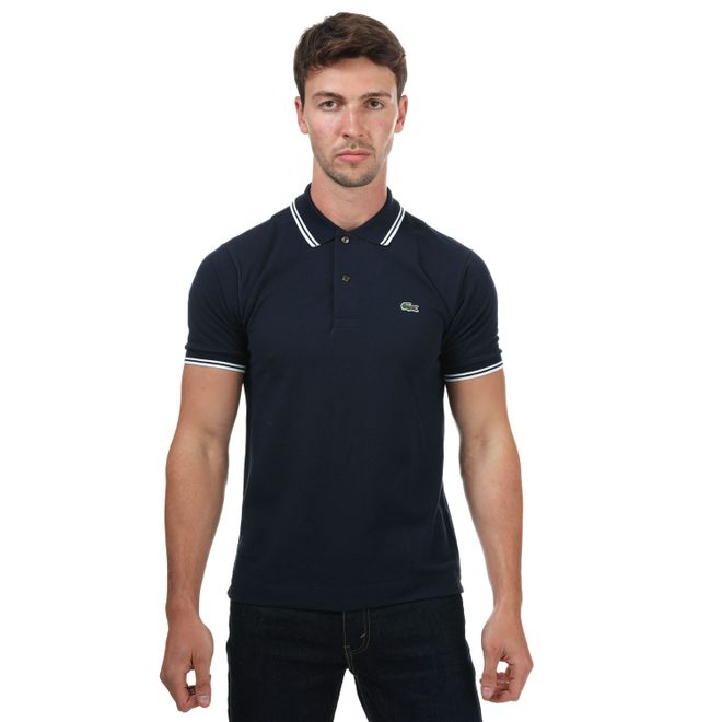 Mens Classic Fit Striped Accents Cotton Polo Shirt