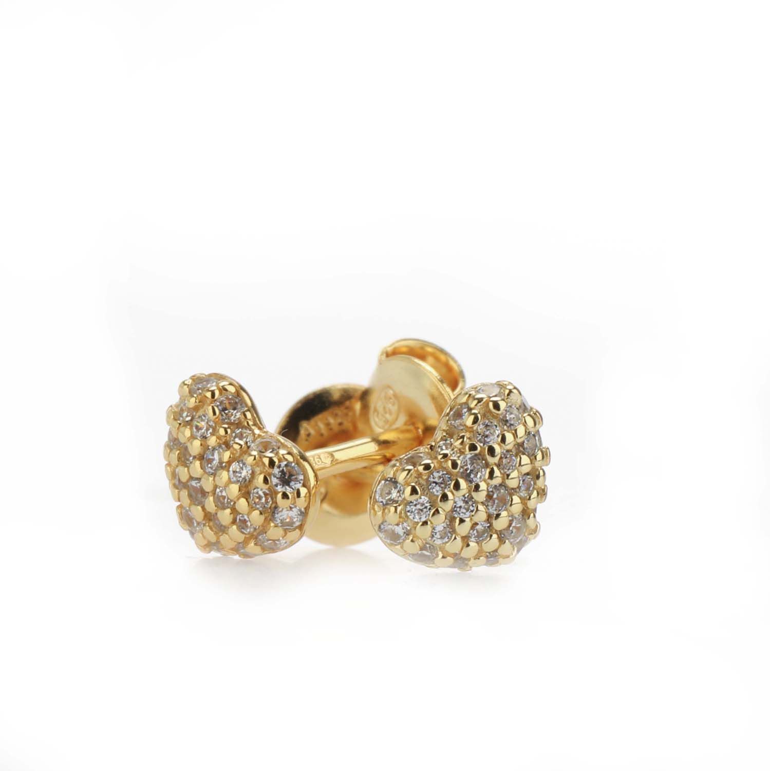 Womens Gold Plated Pave Heart Stud Earrings