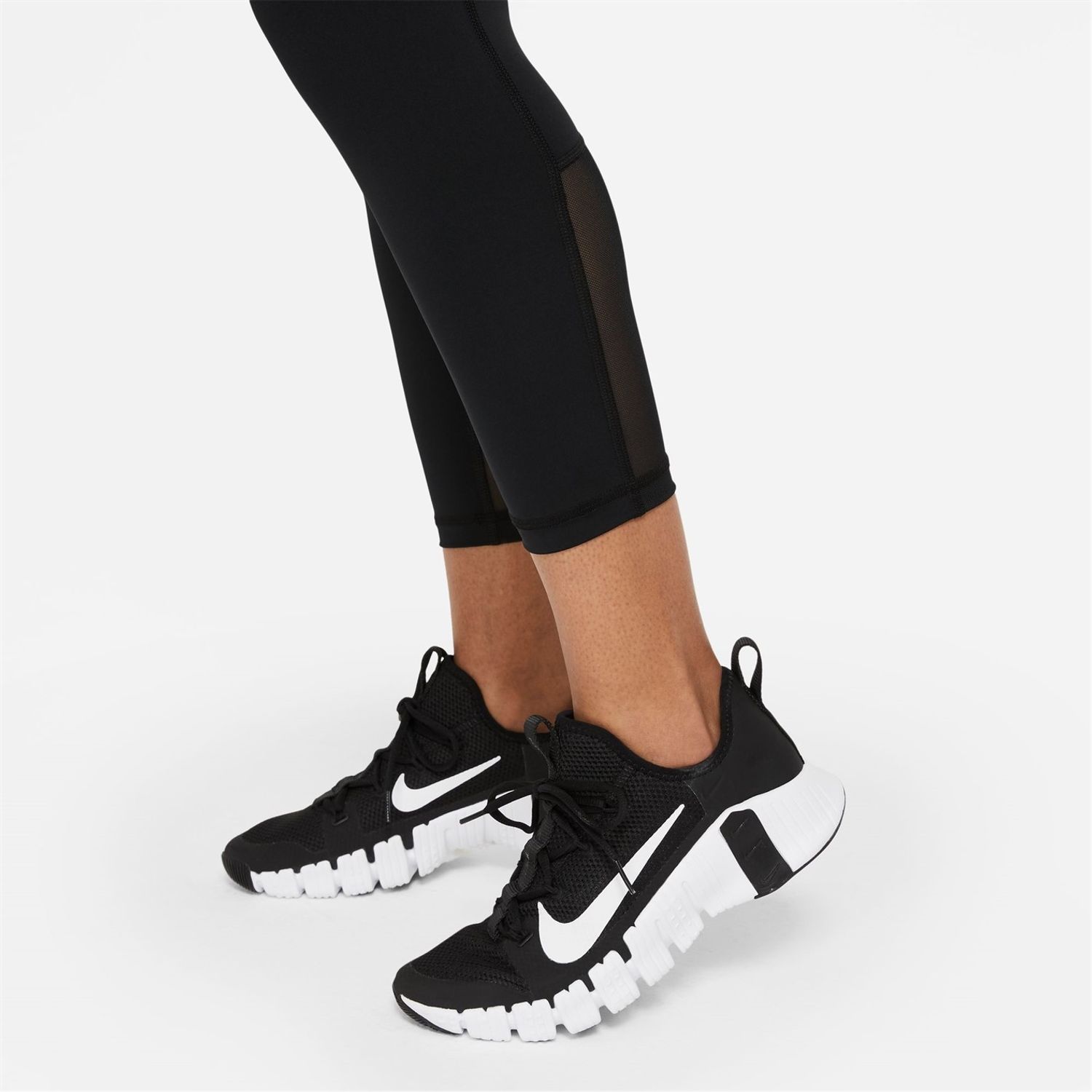 Black Nike Womens Pro 365 Mid Rise Cropped Mesh Panel Leggings