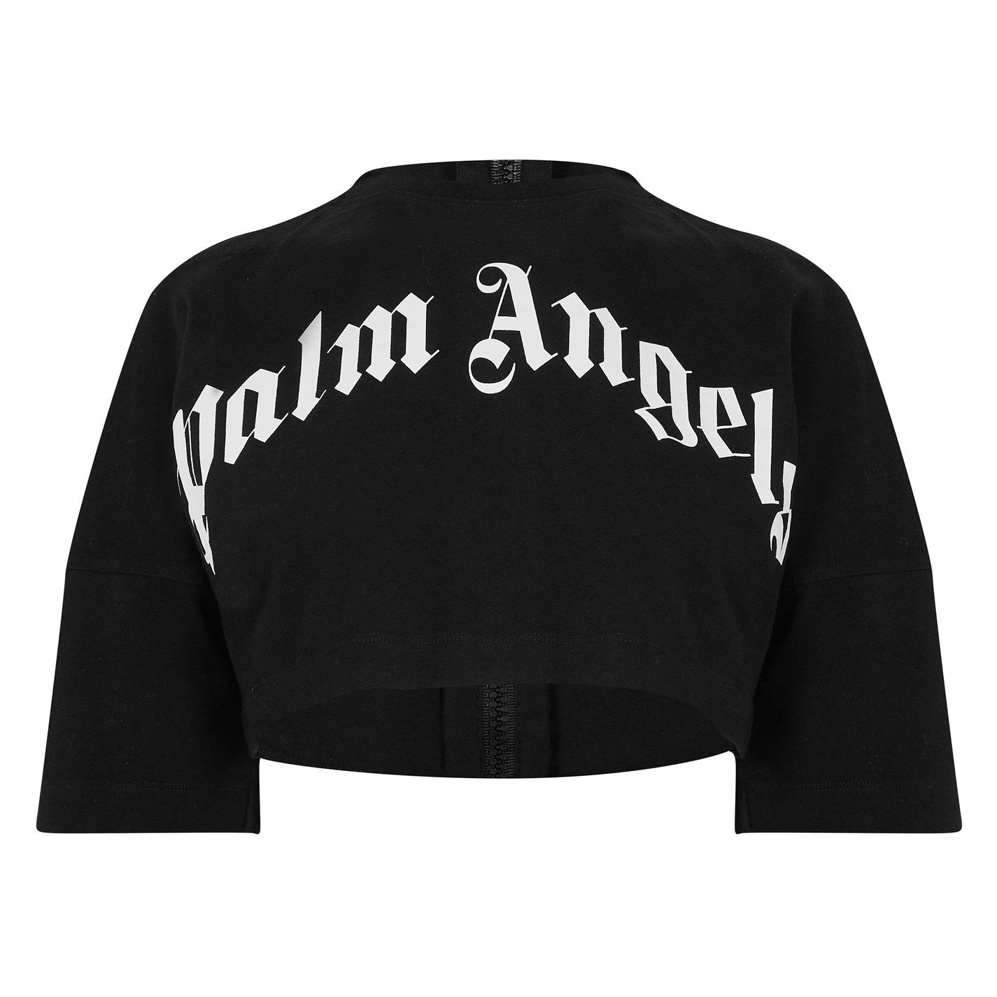 Palm Angels Curved Logo Zipped Crop Top in Black