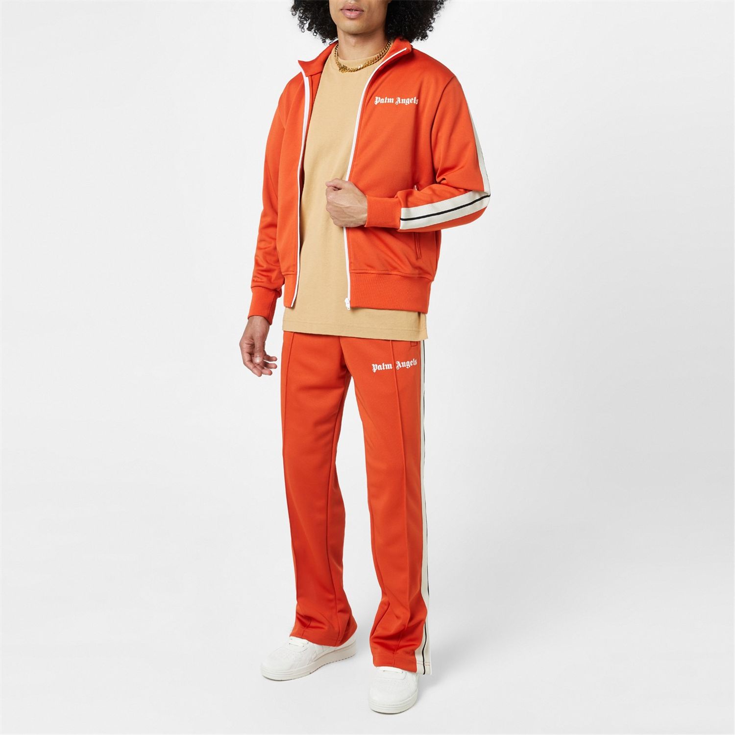 Palm Angels Funnel Zip Tracksuit Jacket in Red