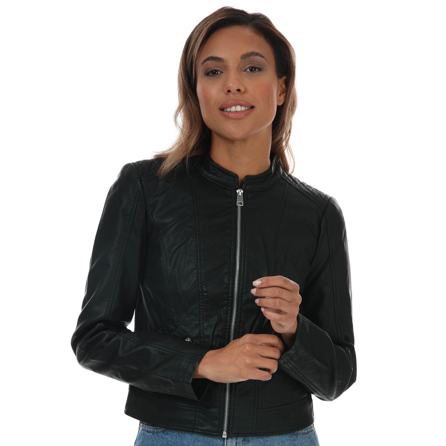 Black Vero Moda Womens Khloe Favo Faux Leather Jacket - Get The Label