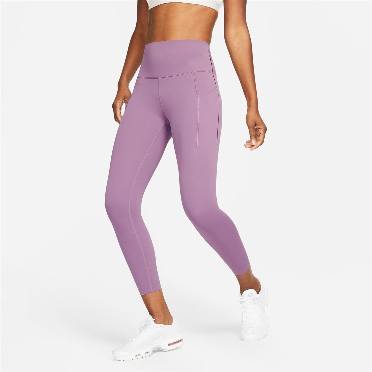 Nike Womens Universa Medium Support High Waisted 7 8 Leggings With Pockets  in Purple