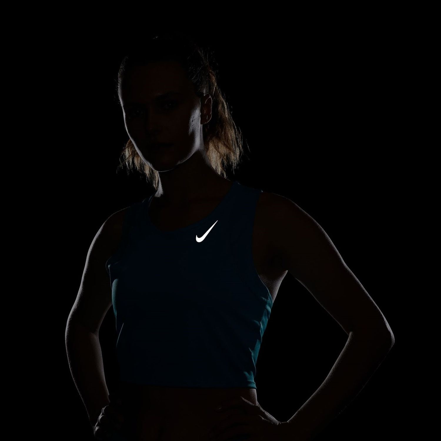 Nike Dri FIT Race Womens Cropped Running Tank in Blue