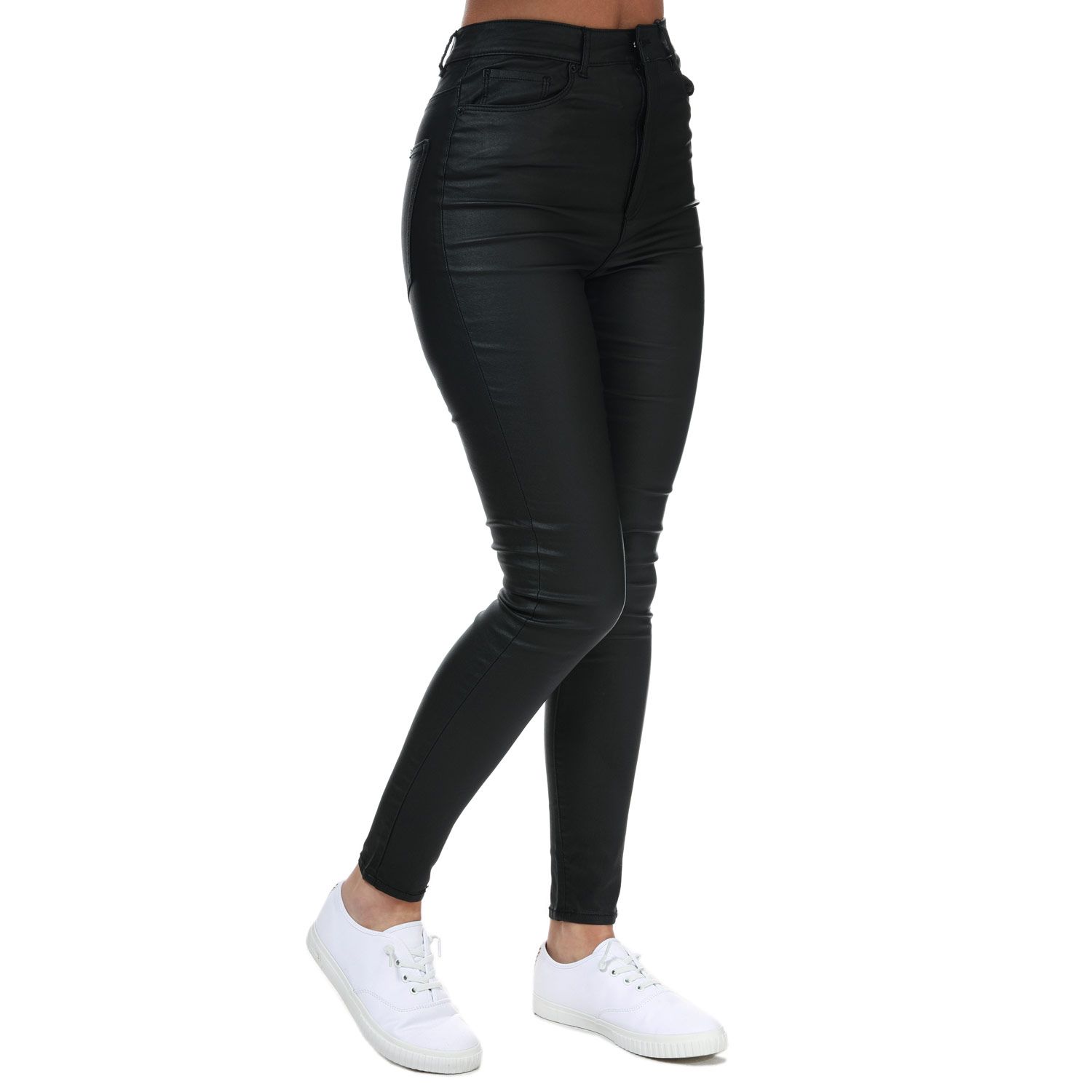 Black Vero Moda Womens Loa Waist Coated Skinny Jeans - Get