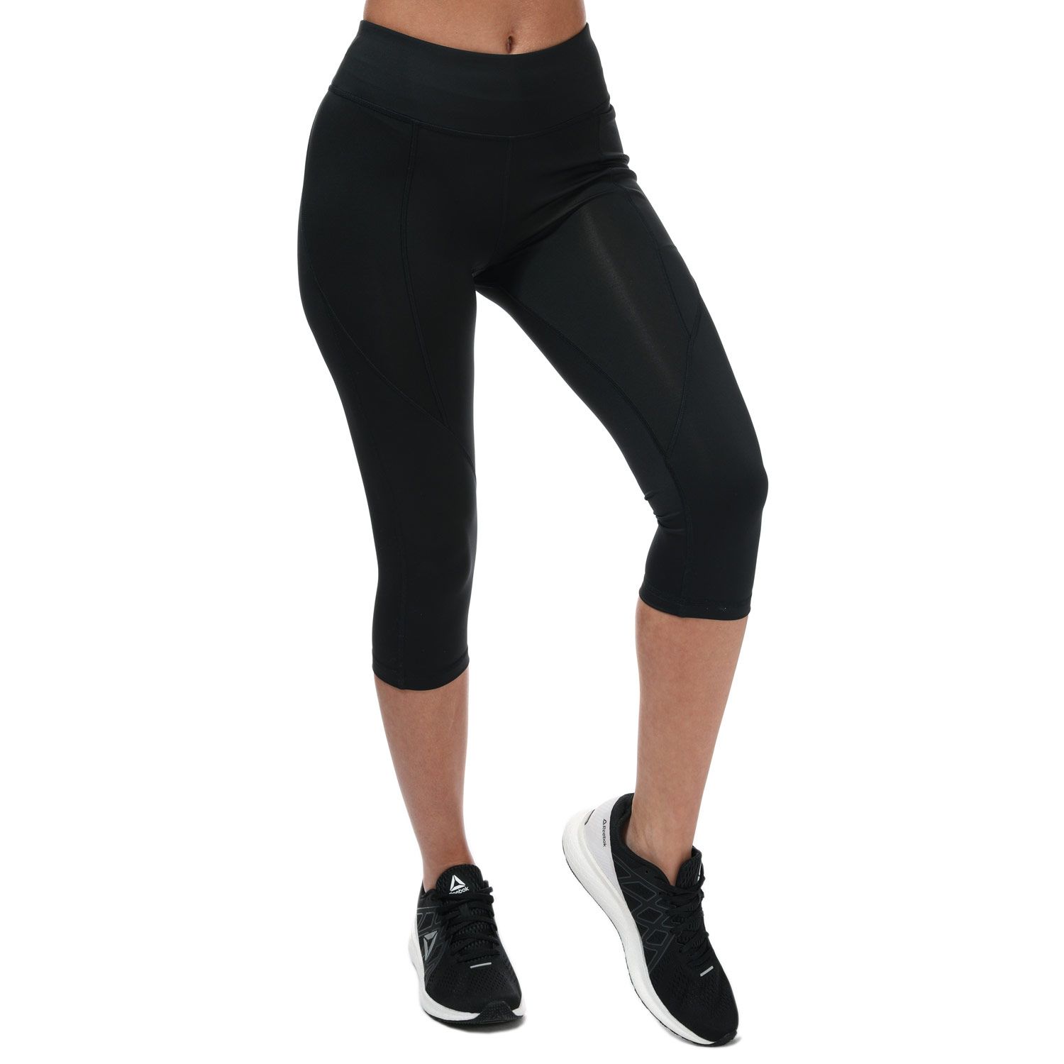 Black Reebok Womens Workout Ready Pant Program Capri Tights - Get