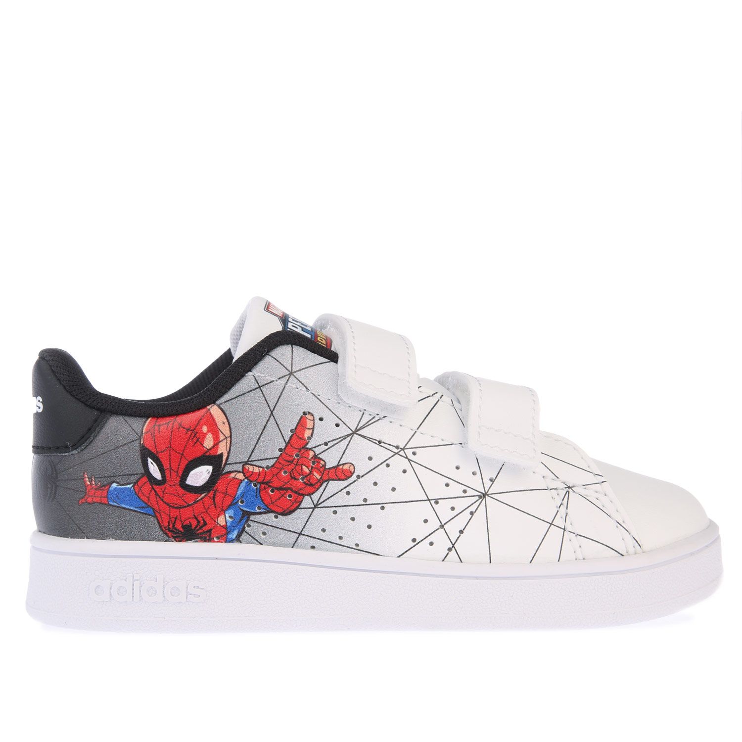 White Black adidas Infant Spiderman Advantage Trainers - Get The Label