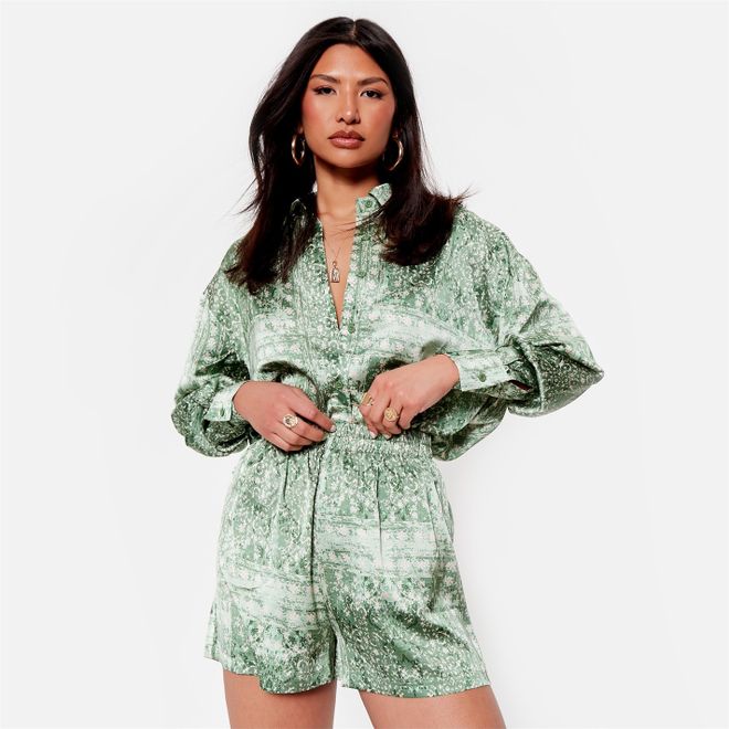 Printed Floaty Satin Shorts Co Ord