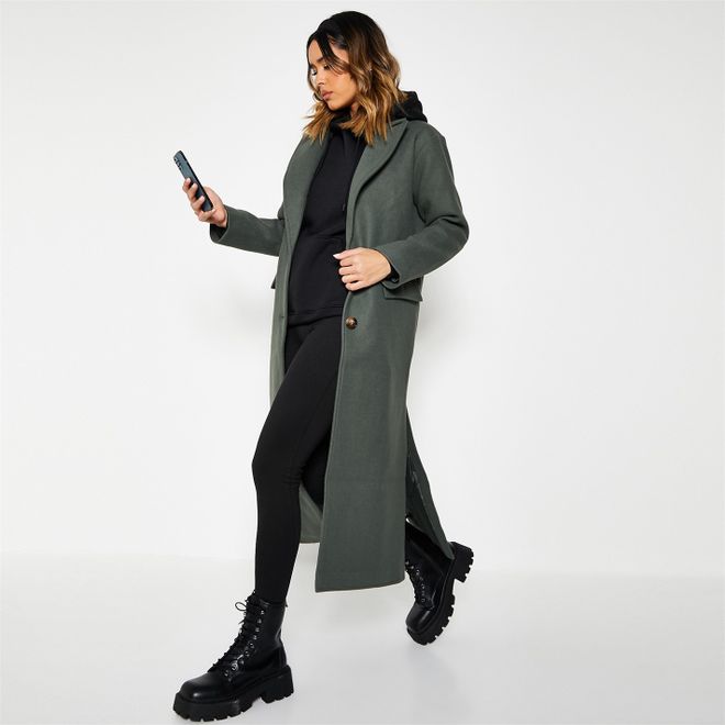 Wool Lined Button Up Longline Coat
