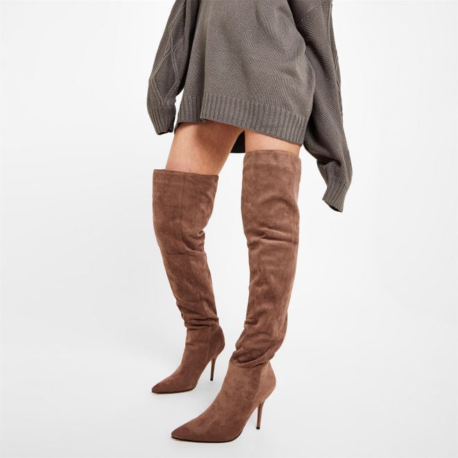 Faux Suede Pointed Toe Stiletto Thigh High Boot
