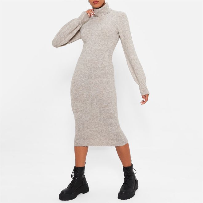 Recycled Knit Blend Balloon Sleeve Dress