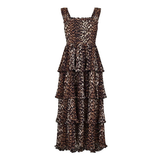 Leopard Print Tiered Hem Midi Dress
