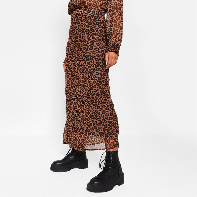 Chiffon Leopard Print Chiffon Midaxi Skirt Co Ord