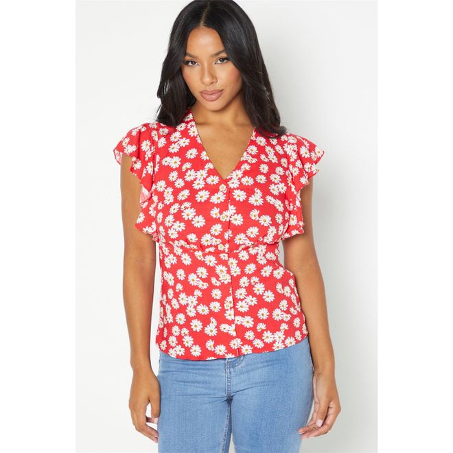 Browns Happy Floral Red Blouse