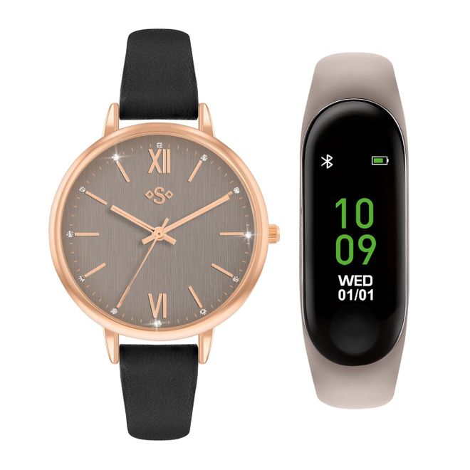 Ladies Black Strap Watch And Activity Tracker