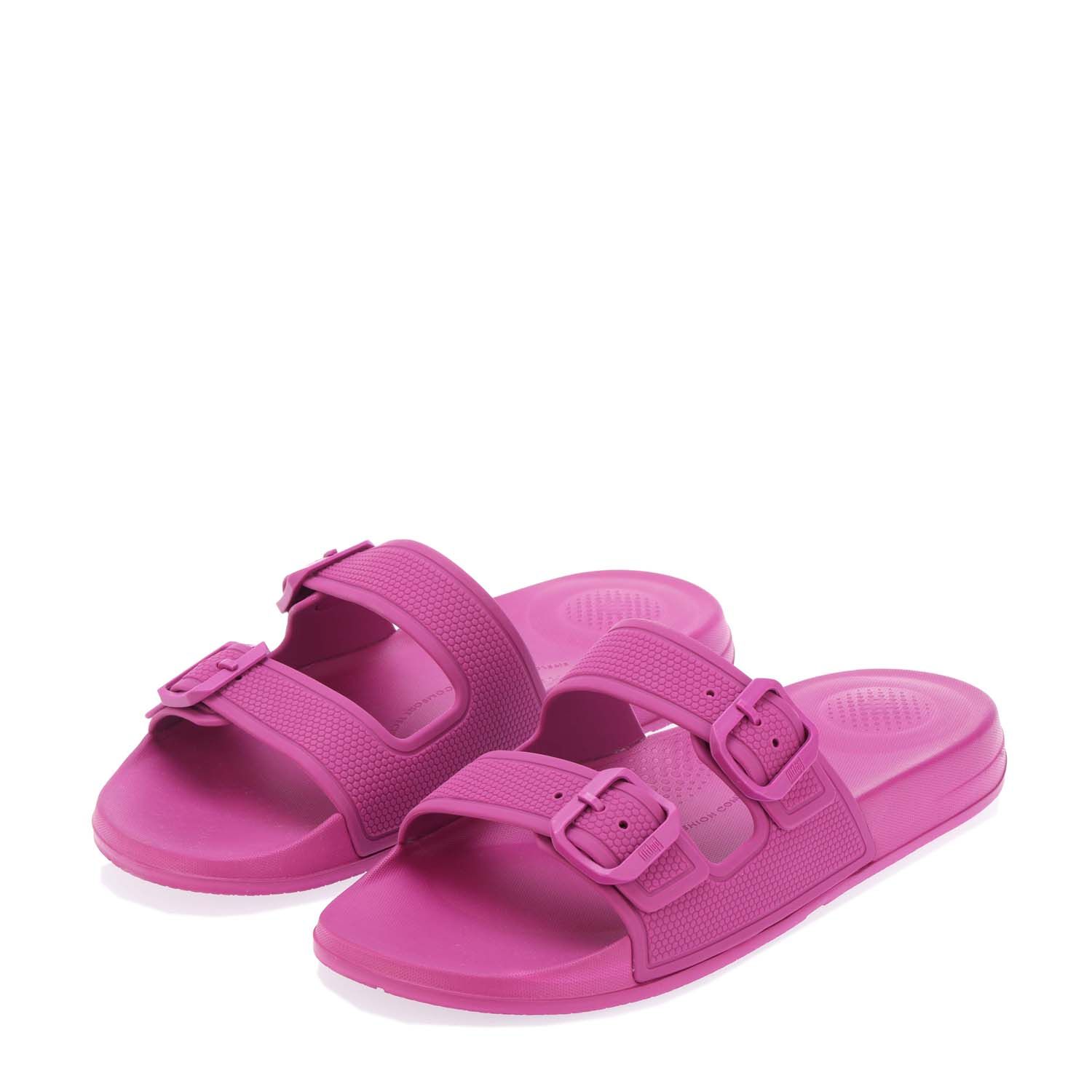 Womens iQushion Two-Bar Buckle Slide Sandals