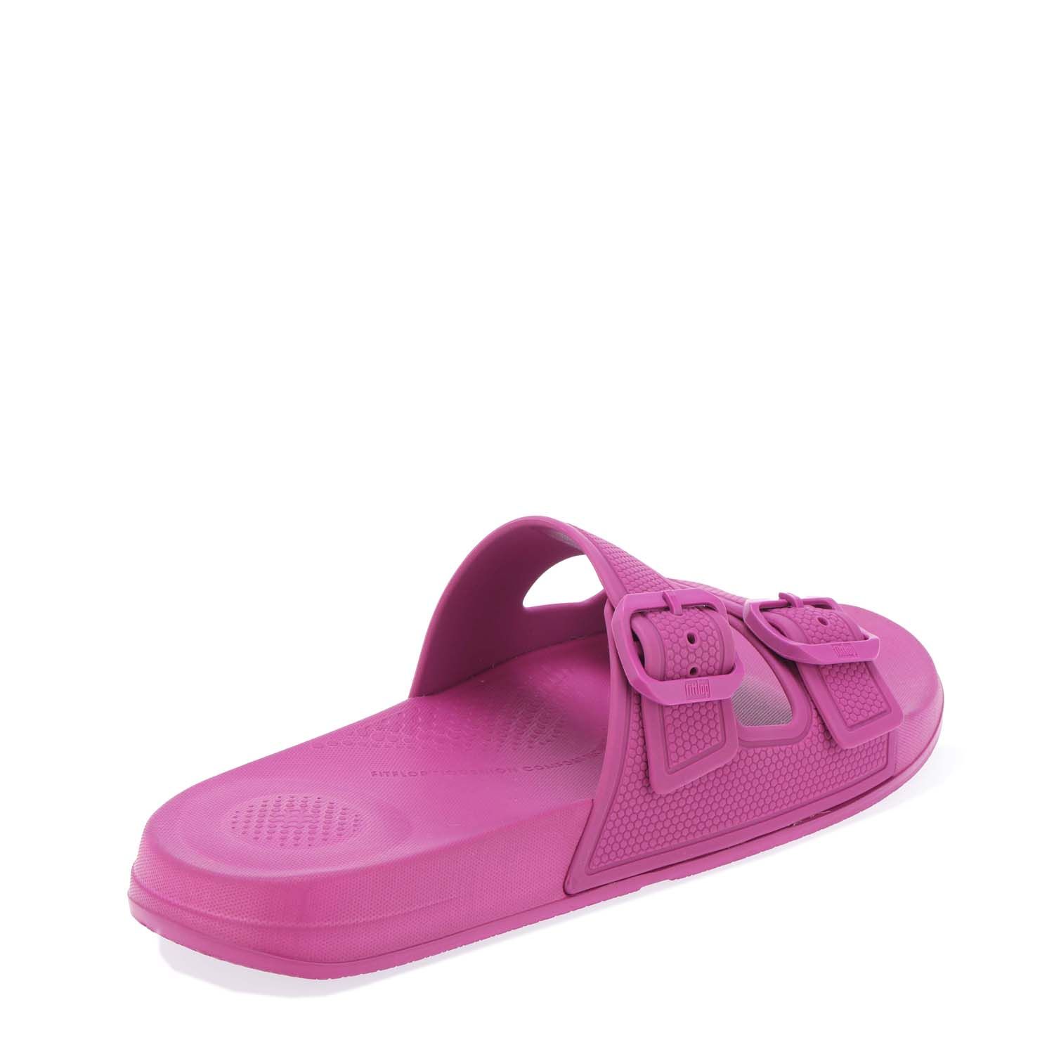 Fit Flop Womens iQushion Two-Bar Buckle Slide Sandals in Violet