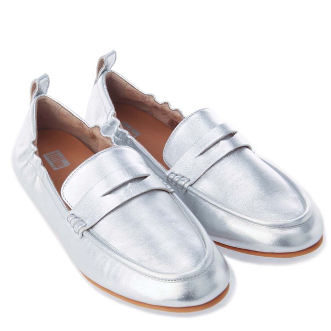 Womens Allegro Metallic Leather Penny Loafers