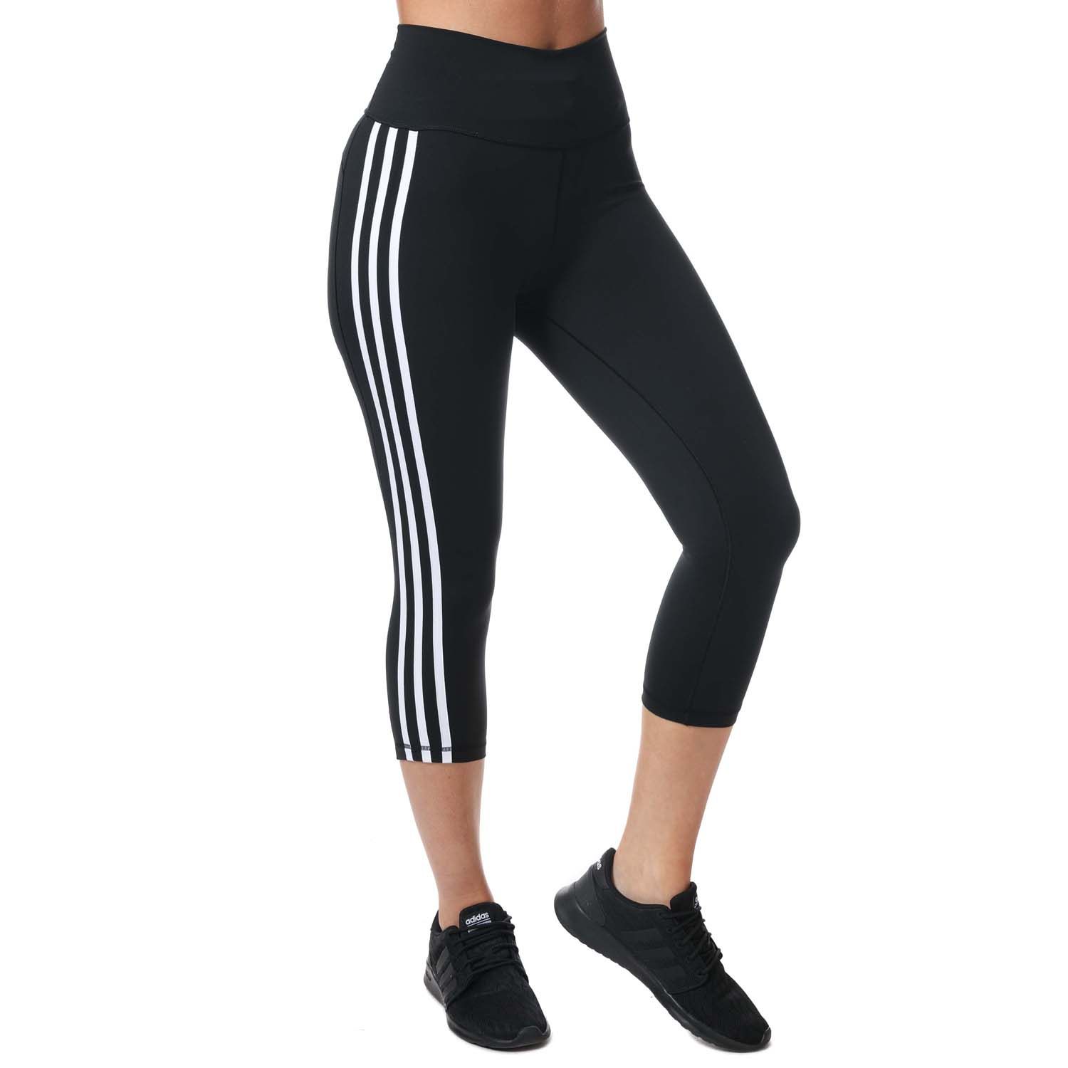 Black-White adidas Womens Believe This 2.0 3-Stripes 3/4 Leggings